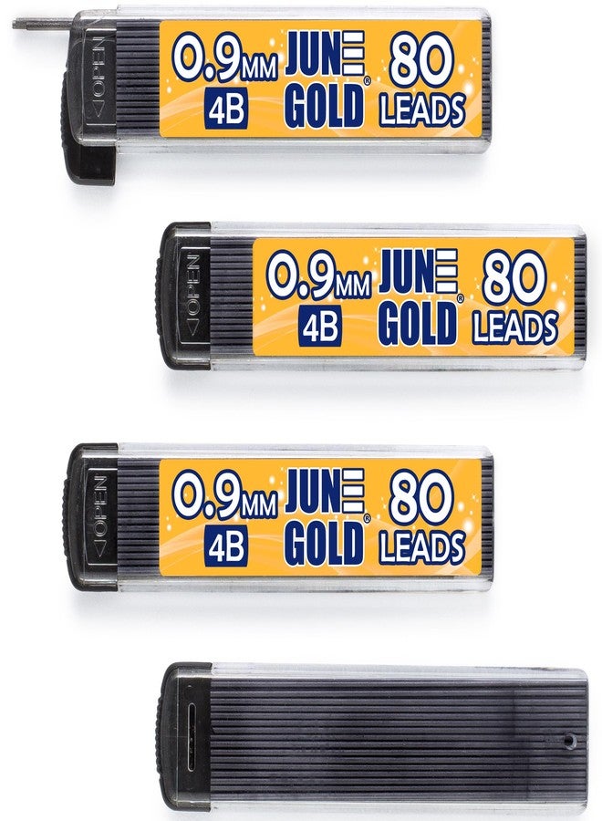 June Gold 320 Pieces, 0.9 mm 4B Lead Refills, 80 Pieces Per Dispenser, Bold Thickness, Break Resistant Lead/Graphite, 1.0 mm Compatible (Pack of 4 Dispensers) - Image 1